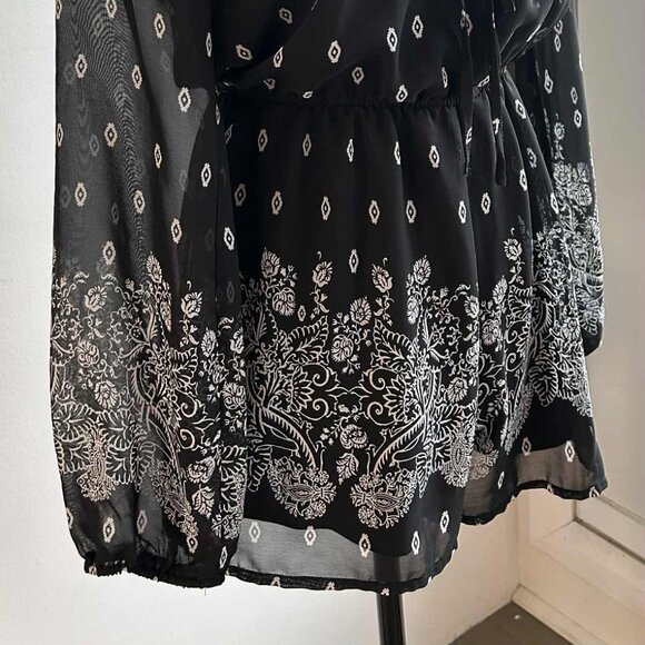 Twik Black Sheer Bandana Print Long Sleeve Romper – US S - Picture 2 of 9